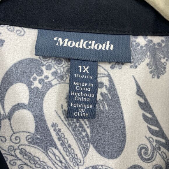 Modcloth Black Floral Chiffon Button up Top Size 1X  Long Sleeves - Picture 6 of 10